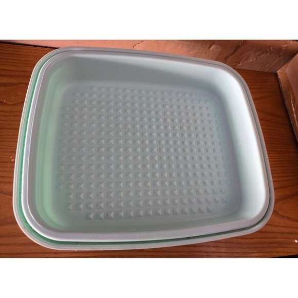 Tupperware Vintage Square Container Set Aqua Blue Clear 1285-2 Textured Bottom - Picture 4 of 4